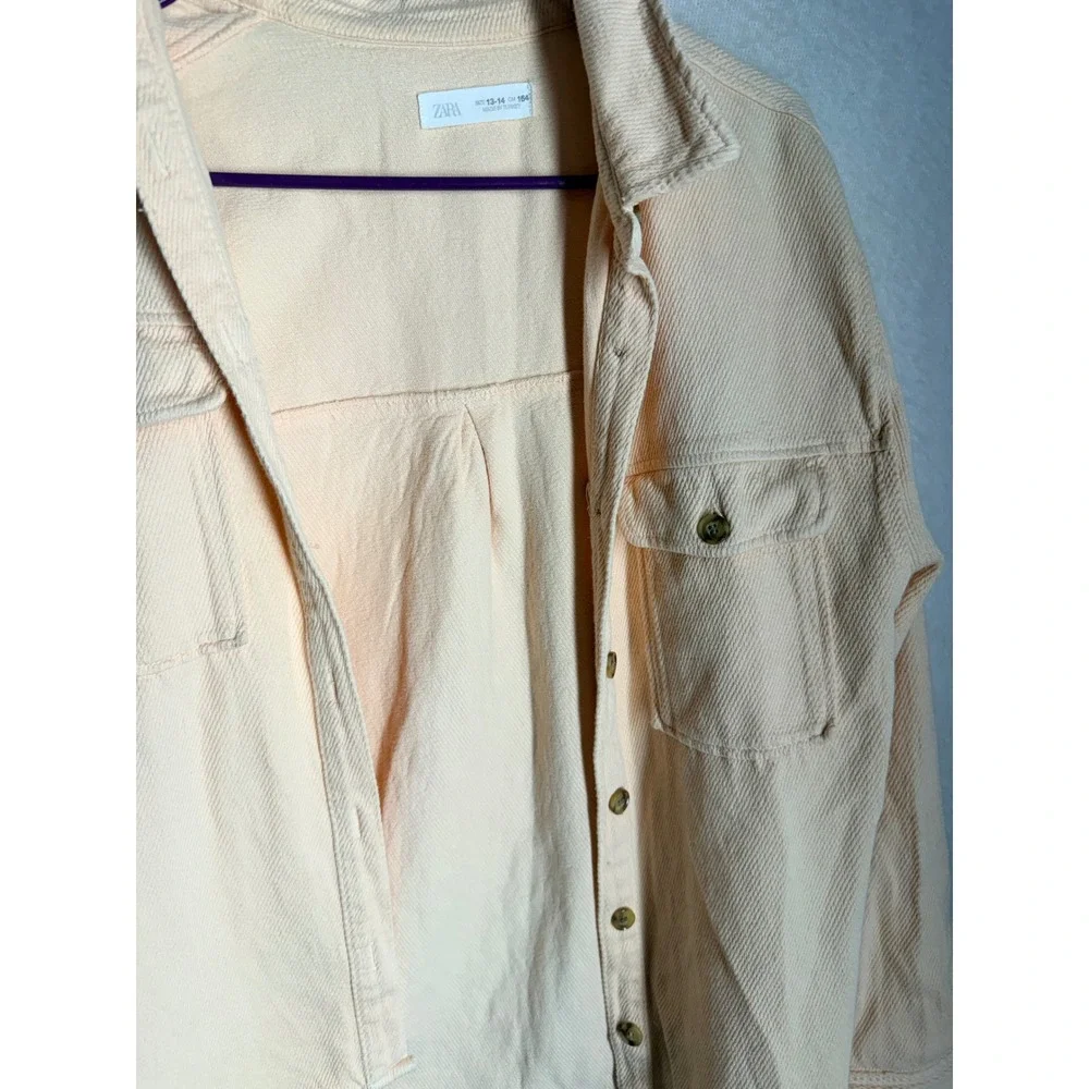 Zara Kids Peach Textured Button Down Shirt Jacket Shacket Size 13-14 164cm